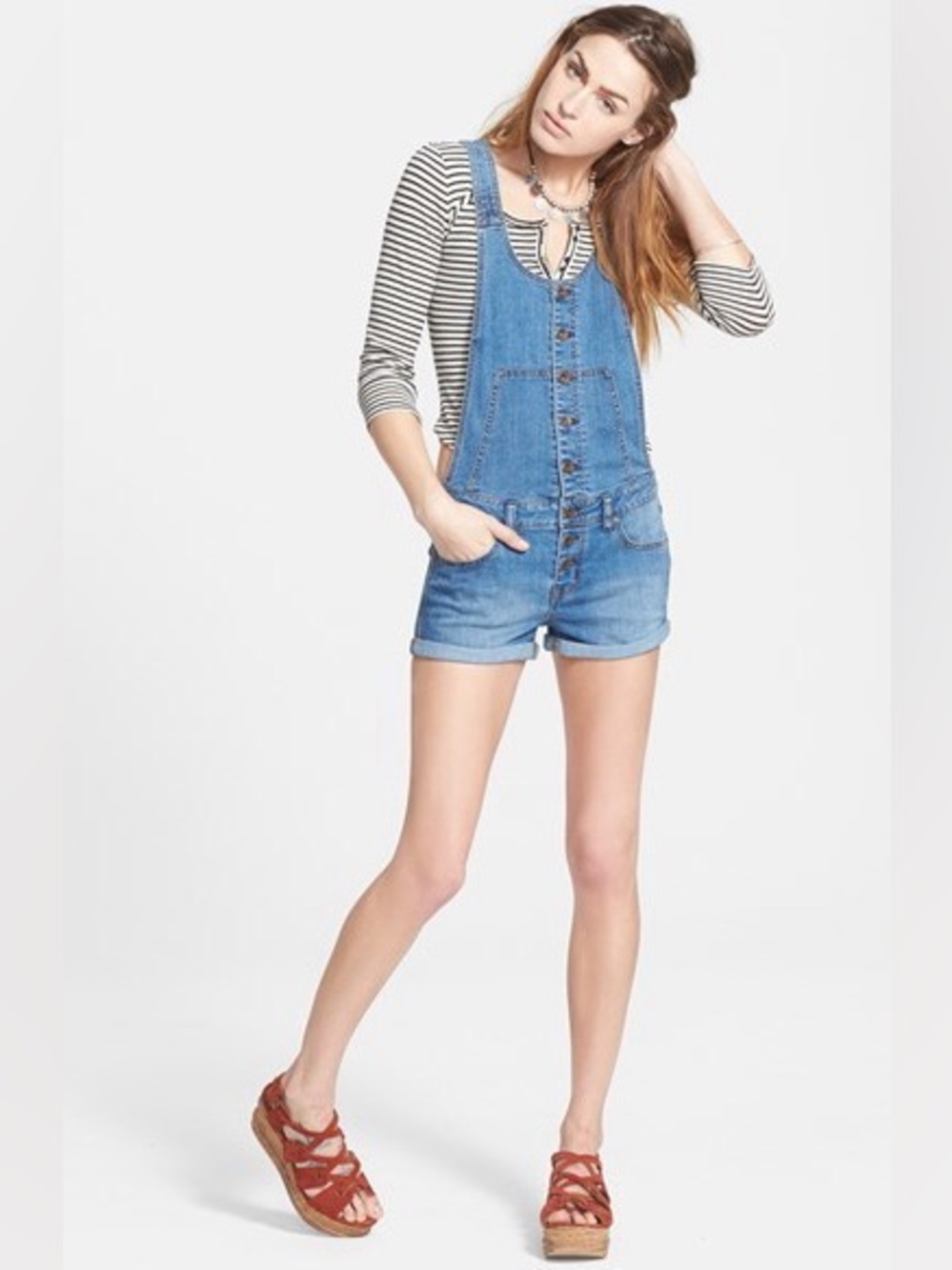 Free People Century Denim Button Front Shortalls Overalls - Size 26